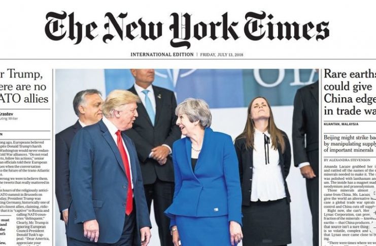 Katrín með Trump og May á forsíðu New York Times