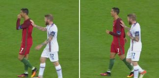 Myndband: Augnablikið þegar Ronaldo neitar að skiptast á treyjum við Aron Einar