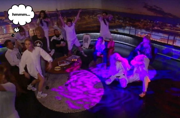 Sóli Hólm hélt að Ágústa Eva væri að standa upp til að dansa með Reykjavíkurdætrum