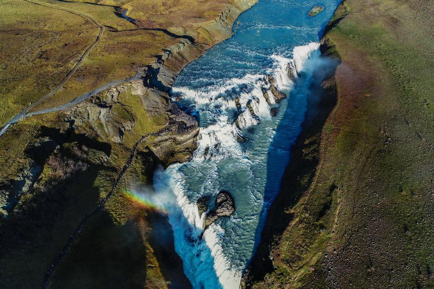 Gullfoss var hluti af 20 bestu DRÓNAMYNDUM ársins 2017 - Dronestagram birti listann og þær eru magnaðar! - MYNDIR