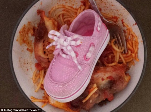 Spaghetti and shoes: One young girl put her foot in it, quite literally, when she placed her shoe in her dinner