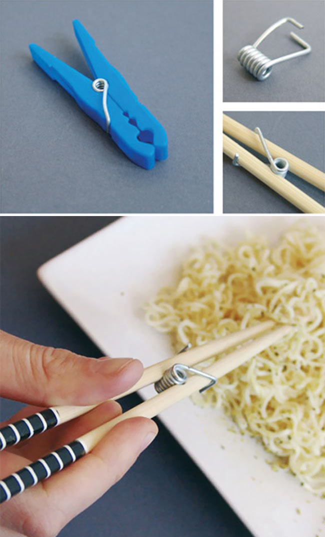 12. Use a clothespin to make chopsticks foolproof.