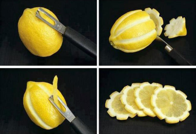 3. Use a peeler to create pretty lemon flowers.